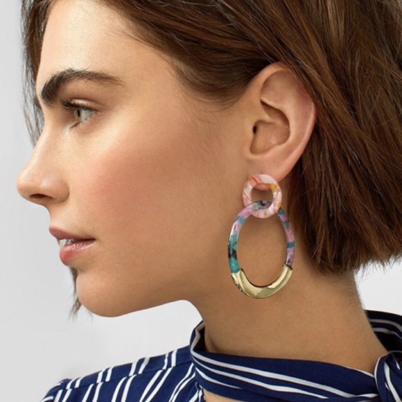 Jewelry - Double Hoop Gold Bar Acrylic Tortoise Earrings